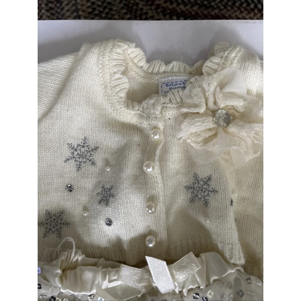 Build A Bear Sweater Cream Snowflake Sequin Ruffle Skirt Teddy Outfit Set‎